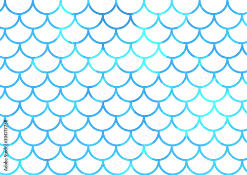 Blue mermaid scales on white. Watercolor fish scales. Underwater sea pattern. Vector illustration. Perfect for print design for textile  poster  greeting card  invitation.