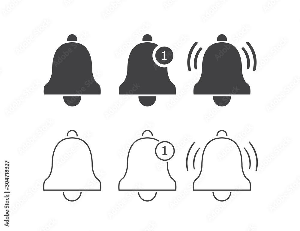 Notification line icon set. Vector bell in flat style Notification line icon set. Vector bell in flat style