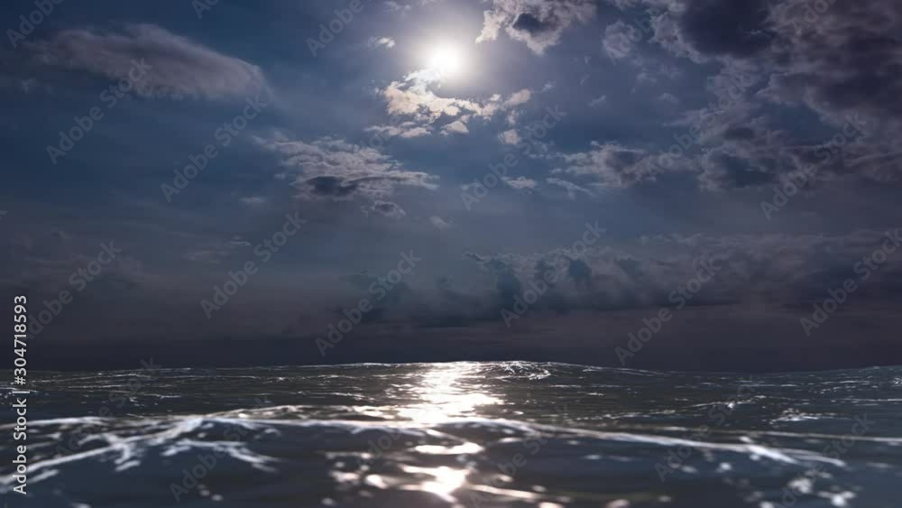 Night Seascape Scene with Static Camera