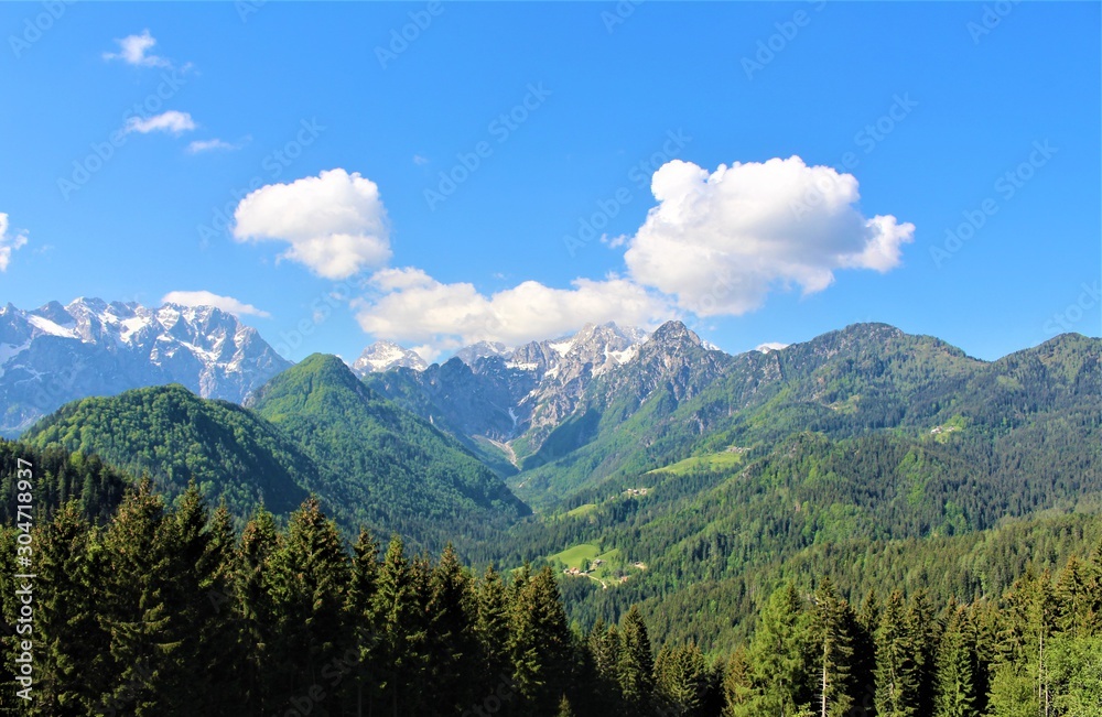 Fototapeta premium Scenic view from above to Logar valley (Logarska Dolina) in Slovenia. A Paradise for hiking