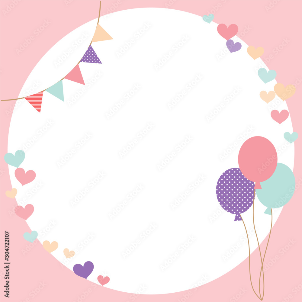 Valentine's Day frame decorated with garland and balloons