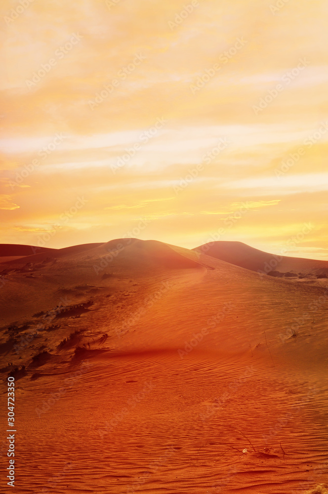 the beautiful sunset in dubai desert