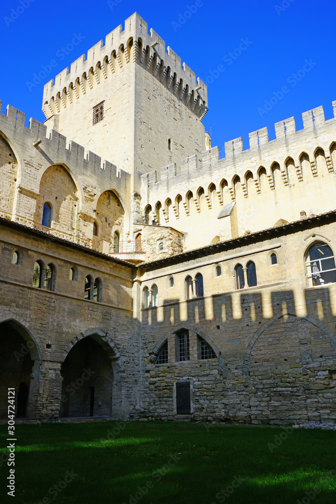 The Palais des Papes medieval castle in Avignon, France