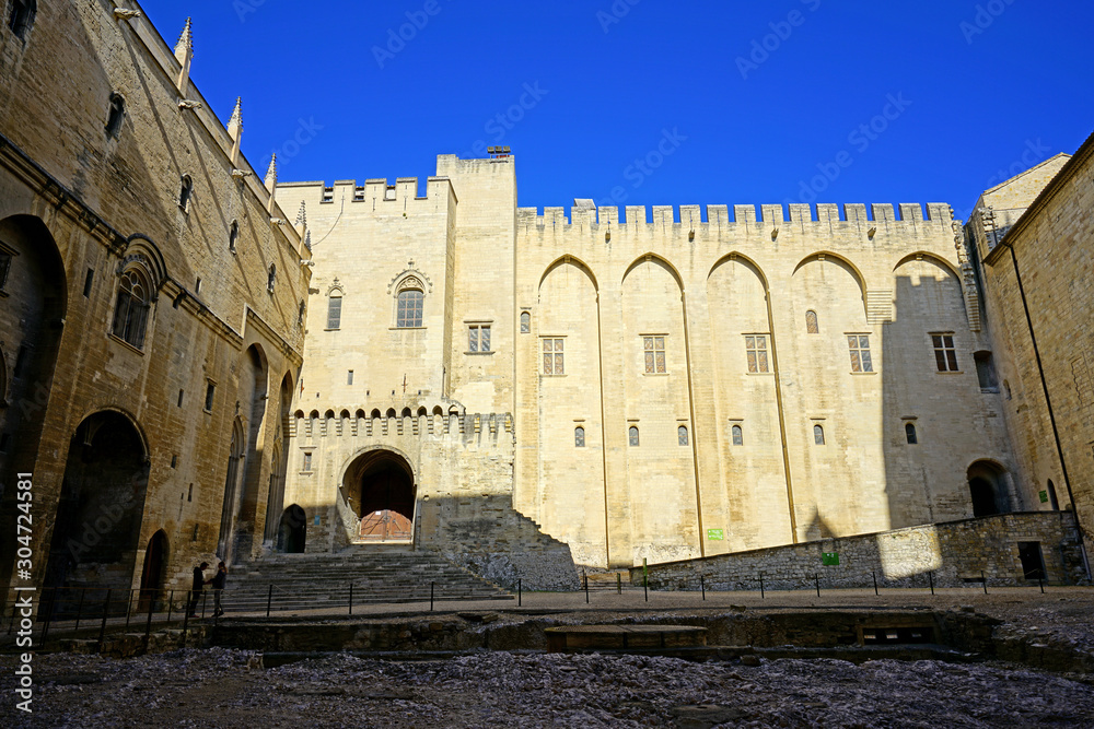 The Palais des Papes medieval castle in Avignon, France