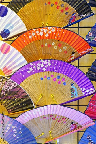 Traditional paper fans in a crafts store in Kyoto  Japan