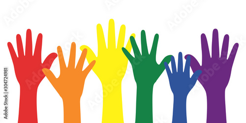 Silhouette of rainbow colored hands. LGBT concept. 