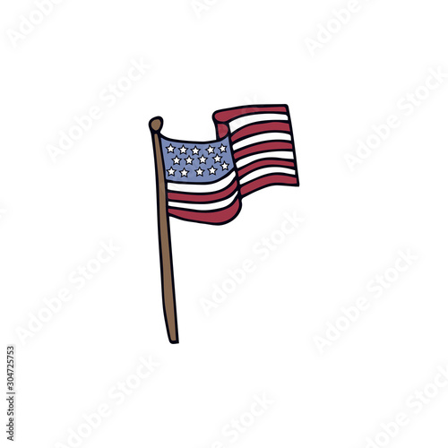 Flag of the United States of America.Hand drawn vector illustration on  white background.