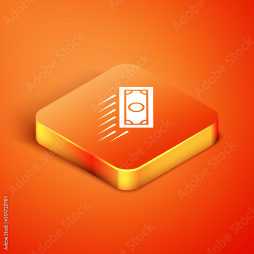 Isometric Fast payments icon isolated on orange background. Fast money transfer payment. Financial services, fast loan, time is money, cash back concept. Vector Illustration