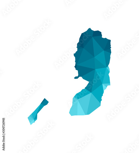 Vector isolated illustration icon with simplified blue silhouette of State of Palestine map (West Bank and Gaza Strip). Polygonal geometric style, triangular shapes. White background