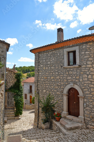 Sepino, Italy, 08/14/2017. A small street among the colorful houses of a village in the Molise region