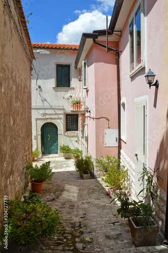 Sepino  Italy  08 14 2017. A small street among the colorful houses of a village in the Molise region