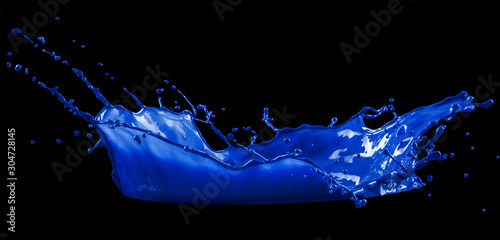 dark blue paint splash isolated on black background