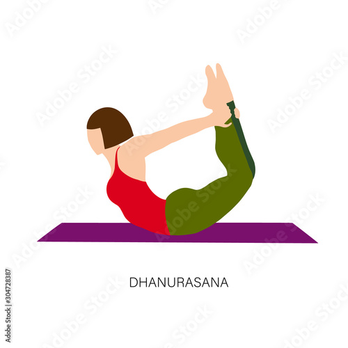 Woman in Dhanurasana or Bow yoga pose