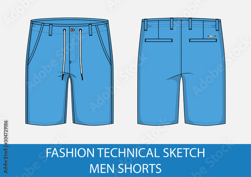 Fashion technical drawing sketch for men shorts in vector graphic