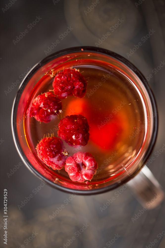 raspberry tea. Top view. Macro. raspberry tea. Top view. Macro.