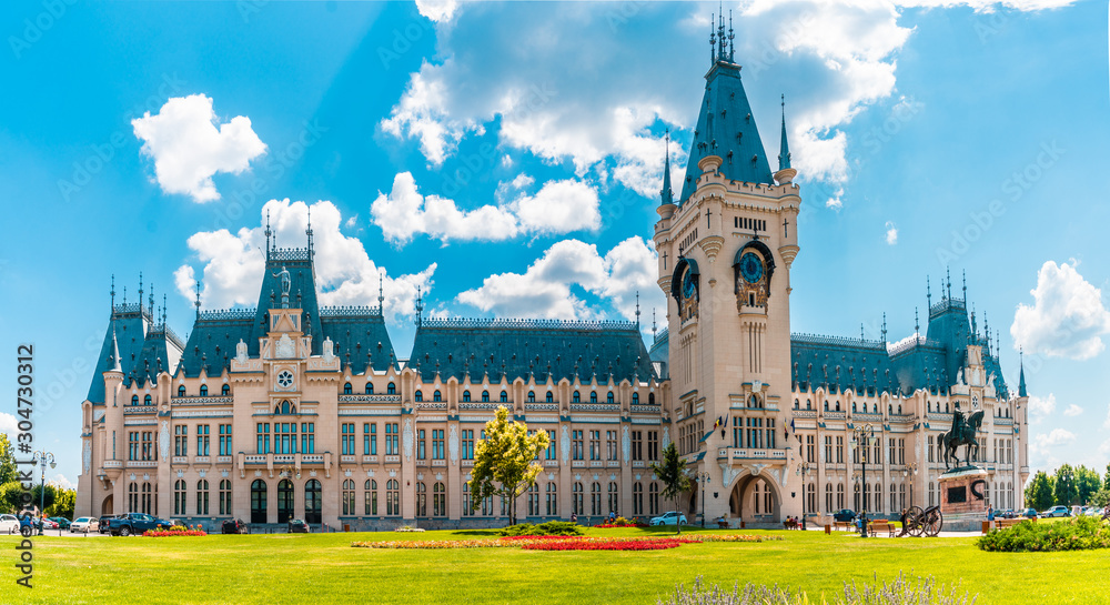Cultural Palace Iasi in central square in Iasi town, capital of  Moldavia region, Romania - obrazy, fototapety, plakaty 