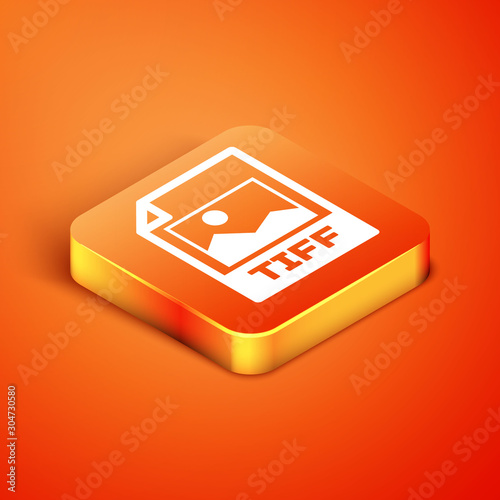 Isometric TIFF file document. Download tiff button icon isolated on orange background. TIFF file symbol. Vector Illustration