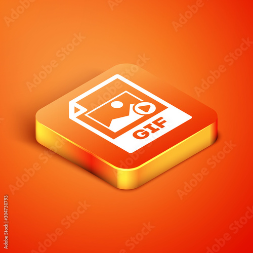 Isometric GIF file document. Download gif button icon isolated on orange background. GIF file symbol. Vector Illustration