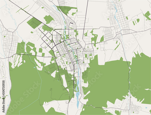 map of the city of Vladikavkaz, Russia
