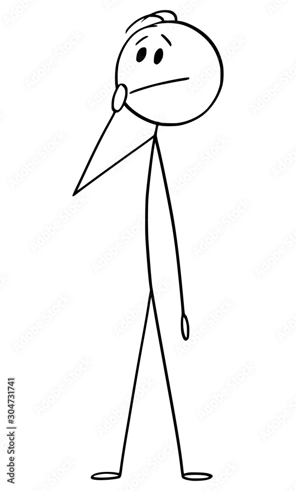 Cartoon stick man drawing conceptual illustration of businessman indicating  stop or halt gesture. Stock Vector