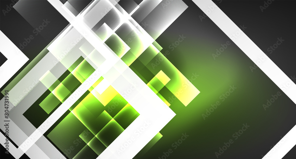Fototapeta premium Neon shiny color squares on black, modern template