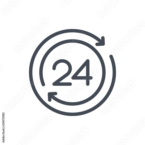 Refresh time line icon. Update clock with 24 vector outline sign.