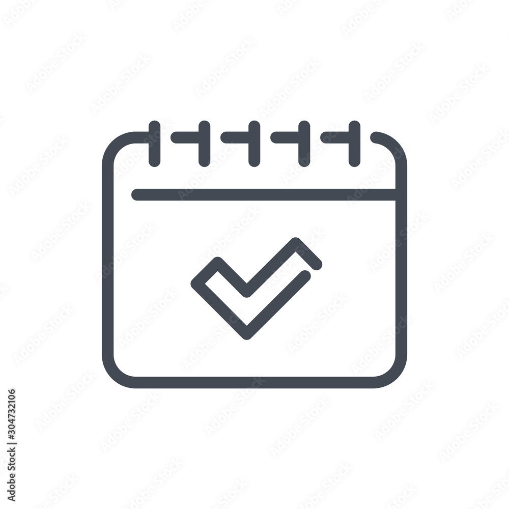 Calendar with check mark line icon. Data reminder with tick vector outline sign. Calendar with check mark line icon. Data reminder with tick vector outline sign.