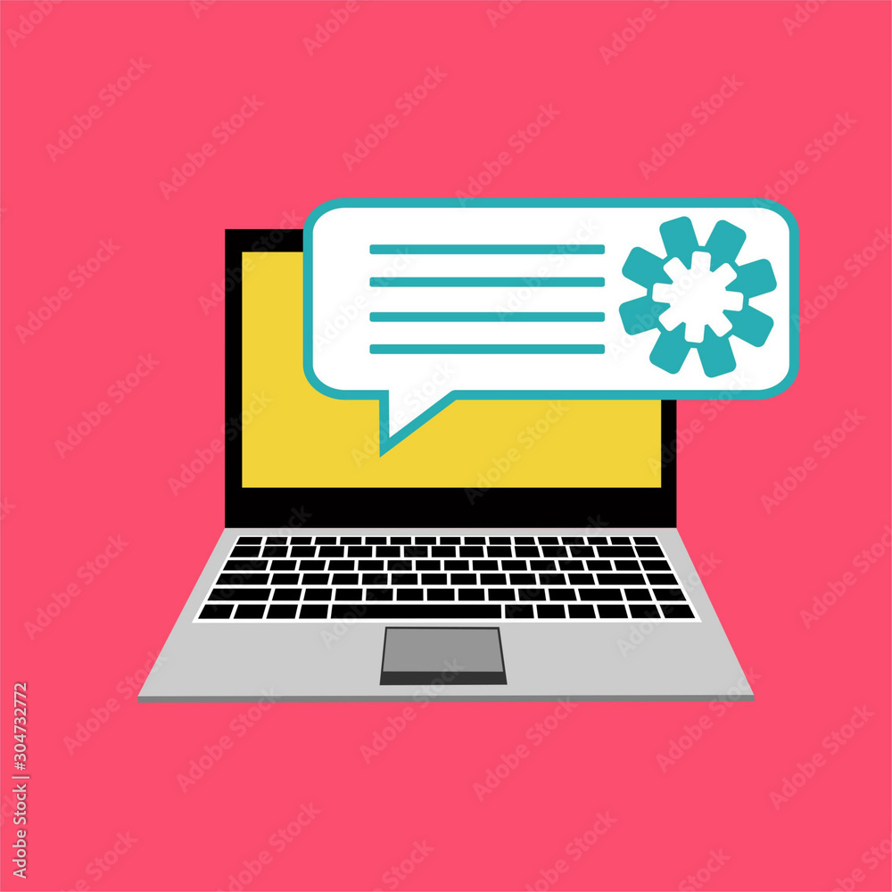 Laptop with symbol repair service on screen. Repair service, maintenance, customization, restore concepts. Flat vector illustration Laptop with symbol repair service on screen. Repair service, maintenance, customization, restore concepts. Flat vector illustration
