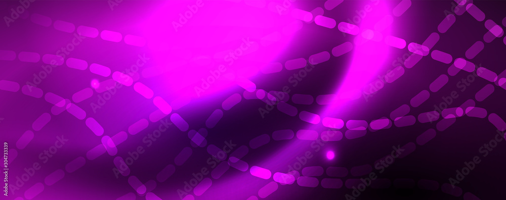 Obraz premium Neon vector wave lines abstract background, magic futuristic techno design