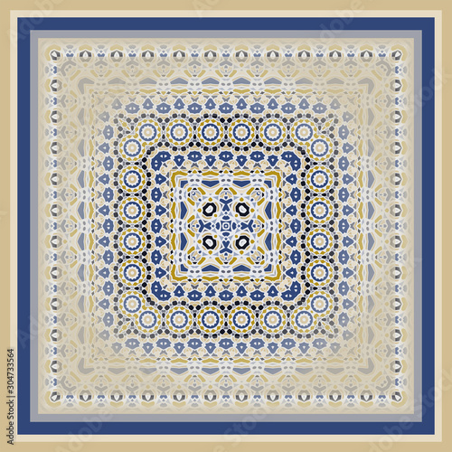 Seamless pattern in gold and blue for decoration. Print for paper wallpaper, tiles, textiles.