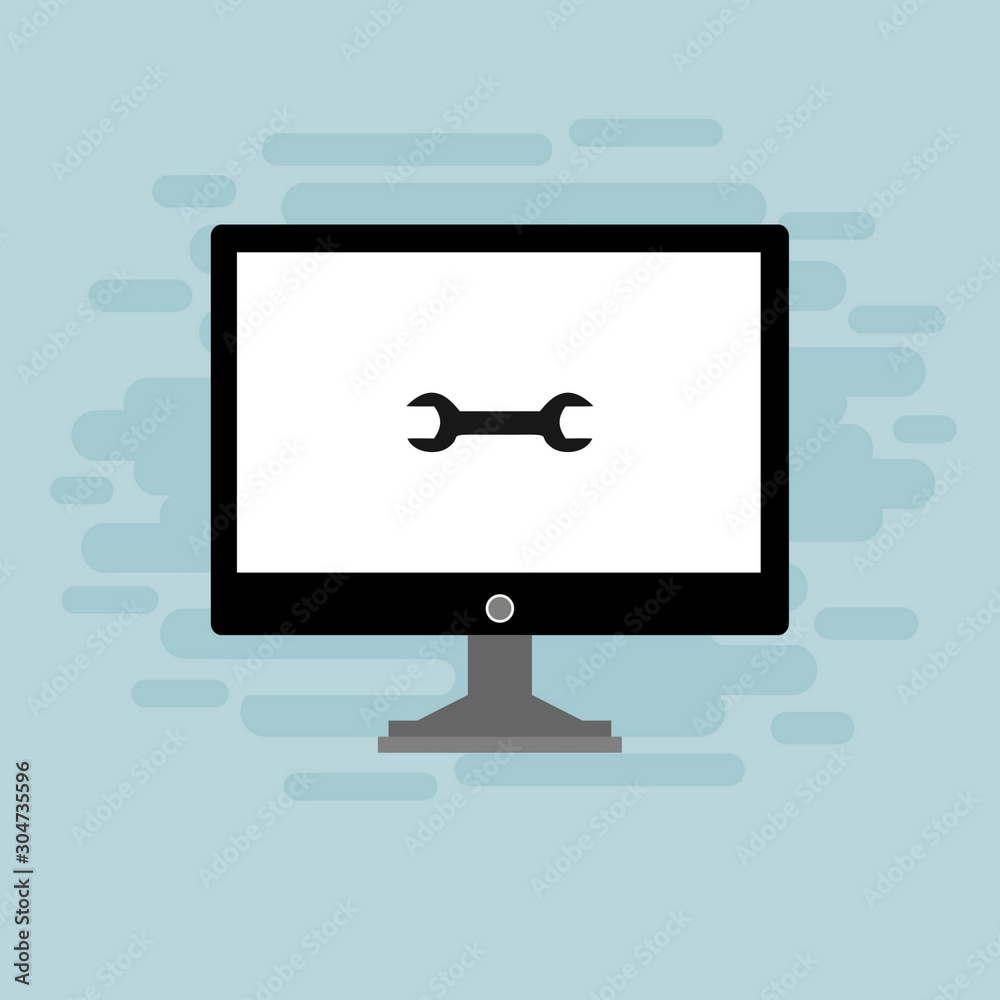 Laptop and gear icon isolated on colored background. Laptop service concept. Adjusting app, setting options, maintenance, repair, fixing. Vector Illustration Laptop and gear icon isolated on colored background. Laptop service concept. Adjusting app, setting options, maintenance, repair, fixing. Vector Illustration