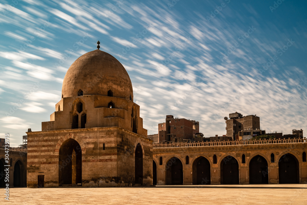The Mosque of Ahmad Ibn Tulun is located in Cairo, Egypt. It is the oldest mosque in the city surviving in its original form, and is the largest mosque in Cairo in terms of land area