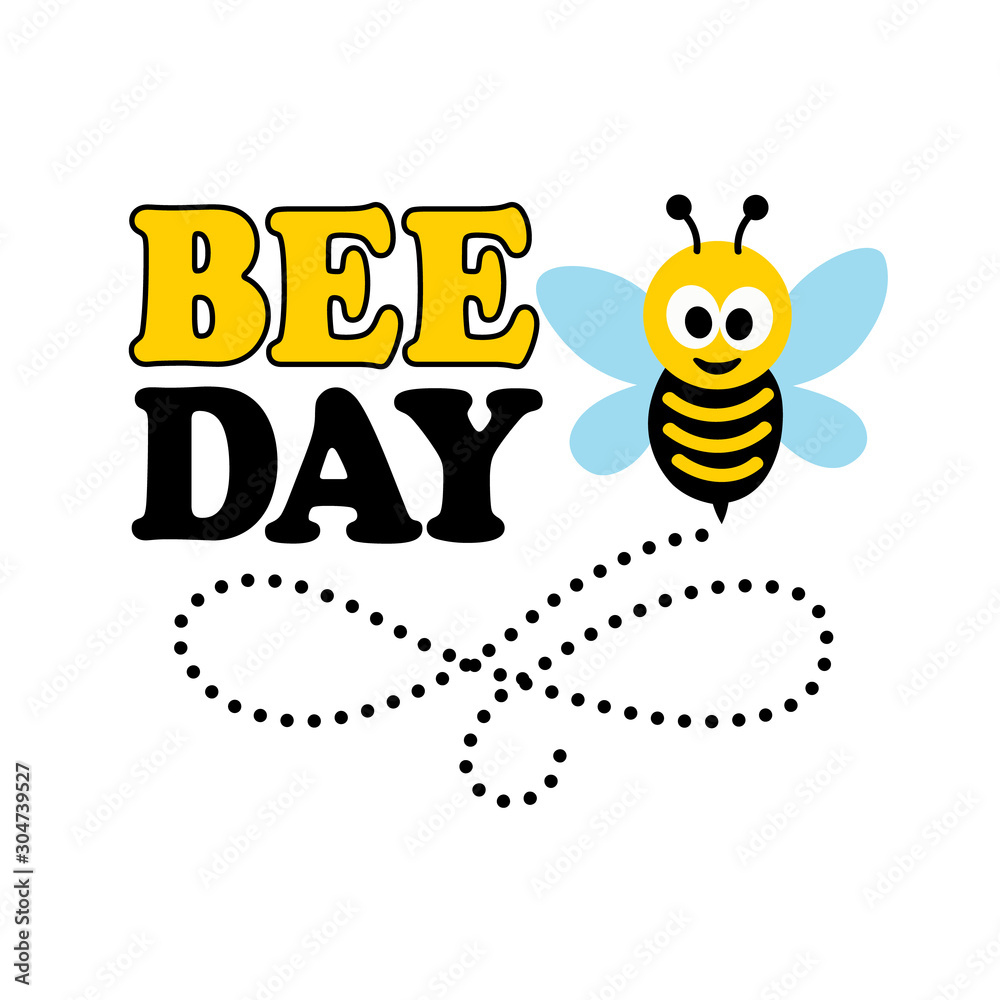 Happy Bee day vector design. Cute bee clip art. Birthday party decor.  Isolated on transparent background. Stock Vector | Adobe Stock