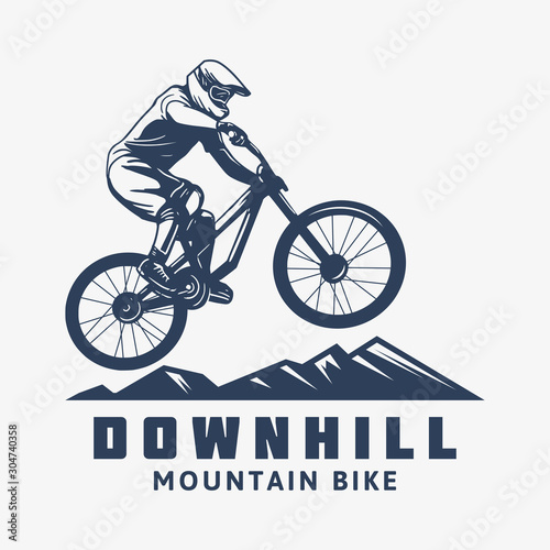 Downhill mountain bike logo template cyclist illustration