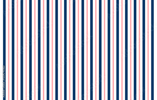 Abstract geometrical pattern with vertical solid dark blue and pale pink stripes against white background, seamless design of symmetrically placed lines, textile print or decor element inspiration