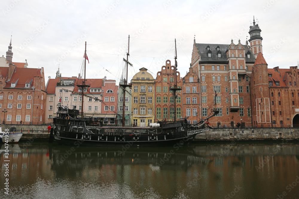 promenade with ship Gdansk, Poland