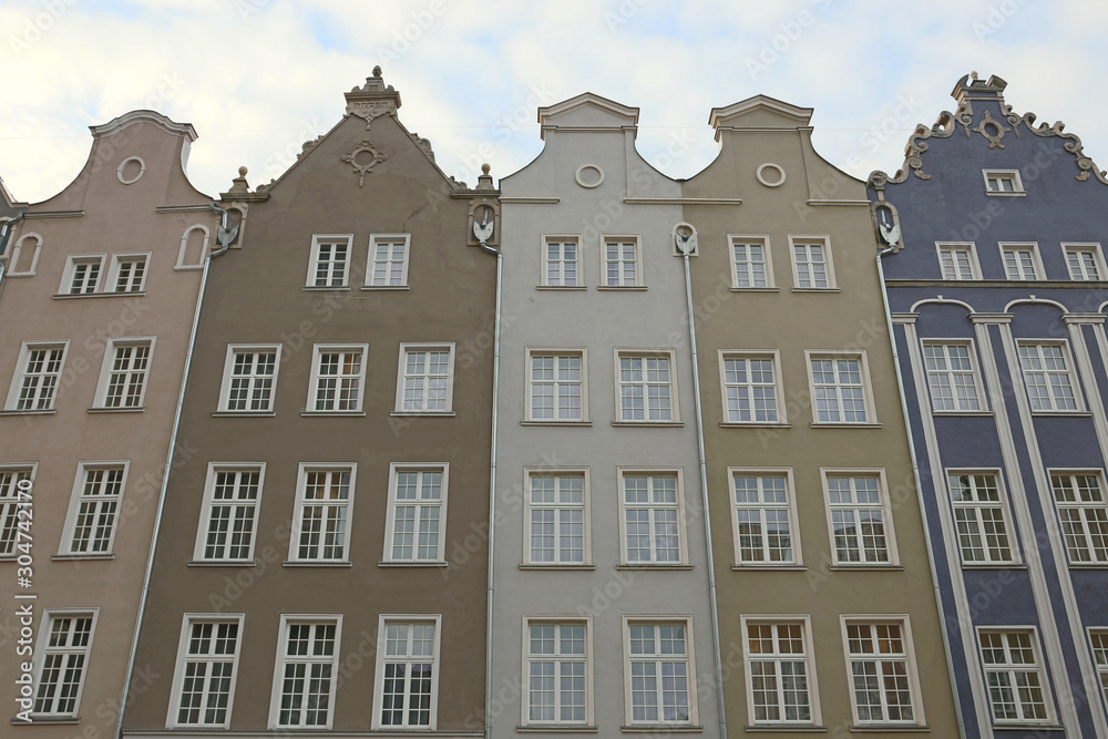  multi-colored buildings of the streets of Gdansk, Poland