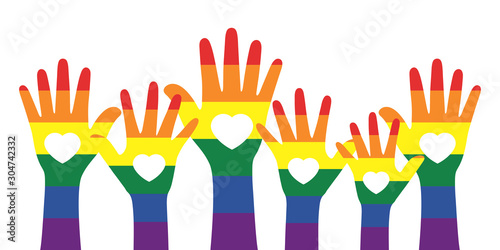 Silhouette of rainbow colored hands. LGBTQI concept.
