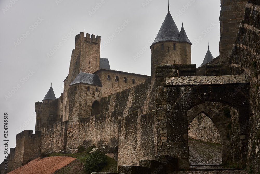 Porte de l'Aude of the Citadel of Carcassonne. France