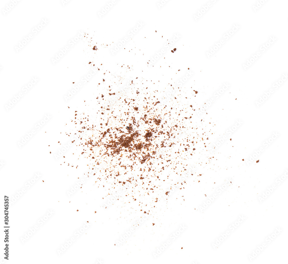 pile cinnamon powder isolated on white background, with top view pile cinnamon powder isolated on white background, with top view