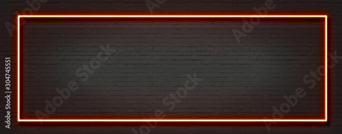 Beautifully arranged black brick wall background, Neon light
