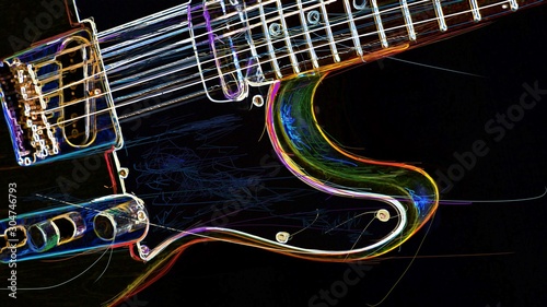 Fotografie, Obraz electric guitar . abstract neon painting