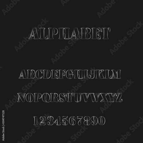 Set of letters and numbers of the English alphabet