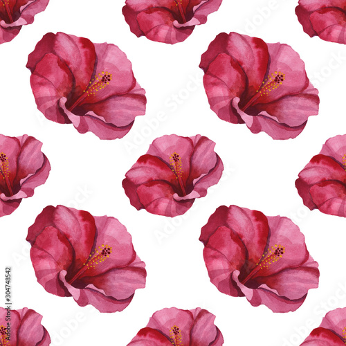 Watercolor seamless floral pattern with hibiscus hand drawing decorative background. Ethnic seamless pattern ornament. Print for textile  cloth  wallpaper  scrapbooking