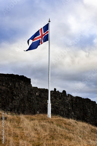 Iceland Flag on a Pole in the Wind 2