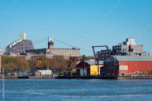 Shoreline of Astoria Queens New York with Industrial Buildings