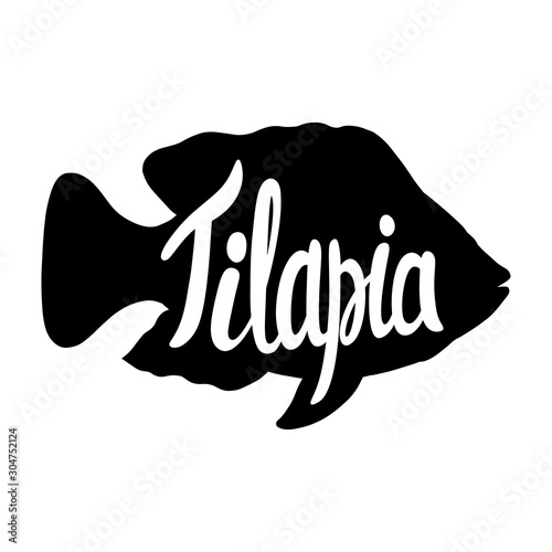 Vintage Tilapia fish silhouette lettering retro isolated vector illustration on a white background.