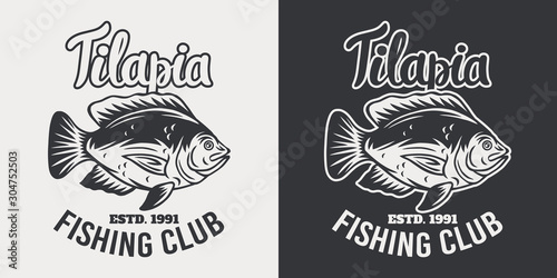 Vintage emblem Tilapia fish retro isolated vector illustration on a white background.
