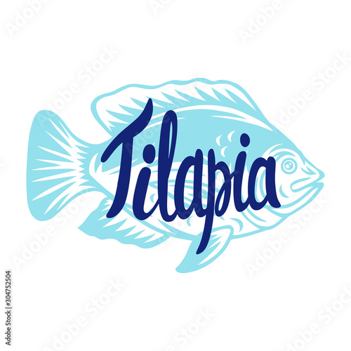 Vintage Tilapia fish silhouette lettering retro isolated vector illustration on a white background.