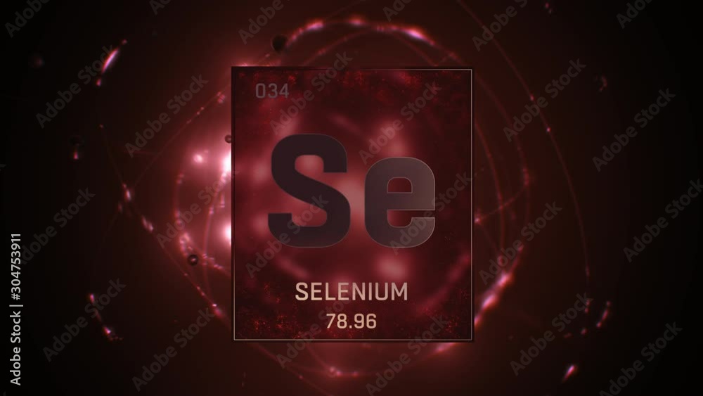 Selenium as Element 34 of the Periodic Table. Seamlessly looping 3D